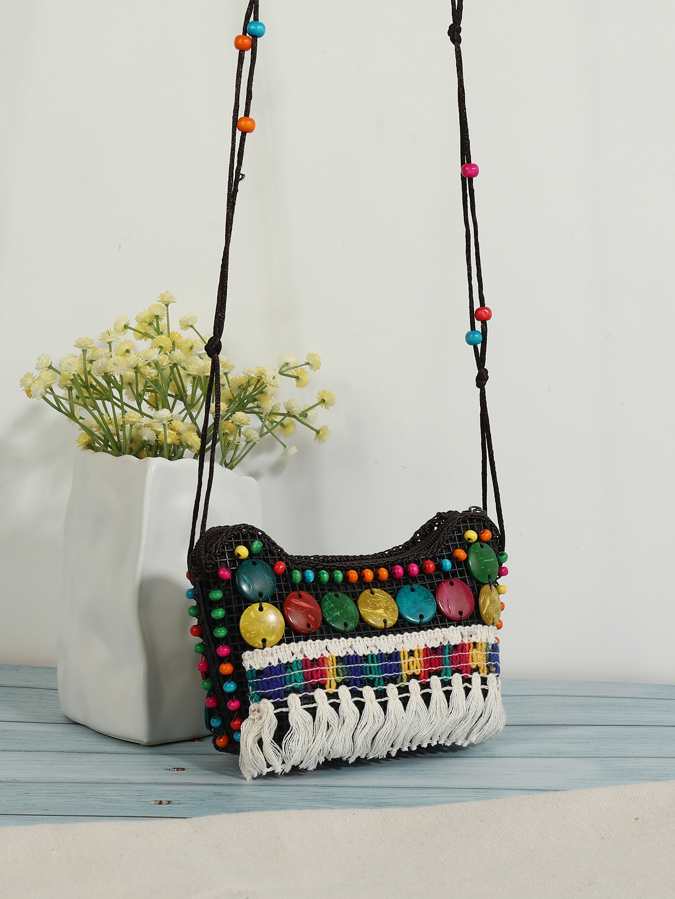 Boho ethnic style pure handmade coconut shell beaded ingot bag Fu Coconut-551
