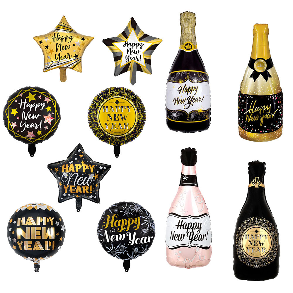 Cross-border new year party decoration wine glasses wine bottles balloons happy new year's Day venue decoration balloons
