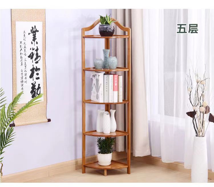 新中式转角架墙角花架三角架竹角落架隔板复古客厅茶室置物架详情11
