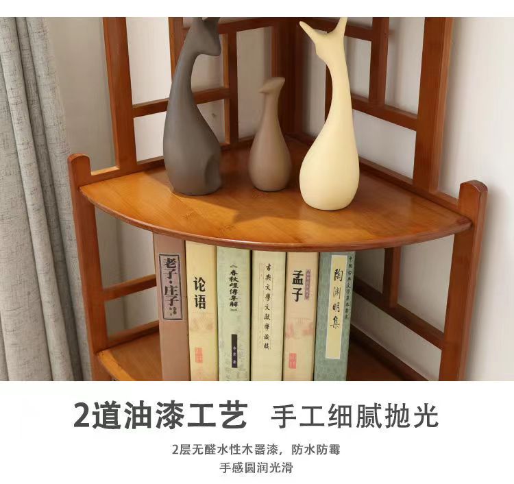 新中式转角架墙角花架三角架竹角落架隔板复古客厅茶室置物架详情5