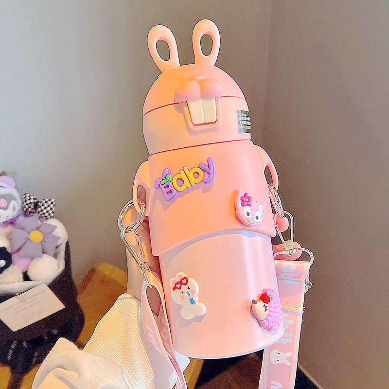 New large-capacity insulated cup, Cute Rabbit Sports Straw cup, 316 stainless steel, high appearance level outdoor portable water cup Application Scenario