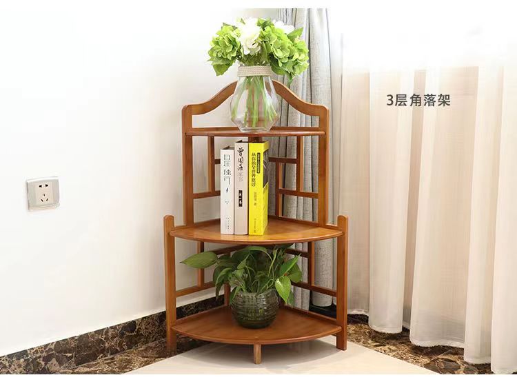 新中式转角架墙角花架三角架竹角落架隔板复古客厅茶室置物架详情4