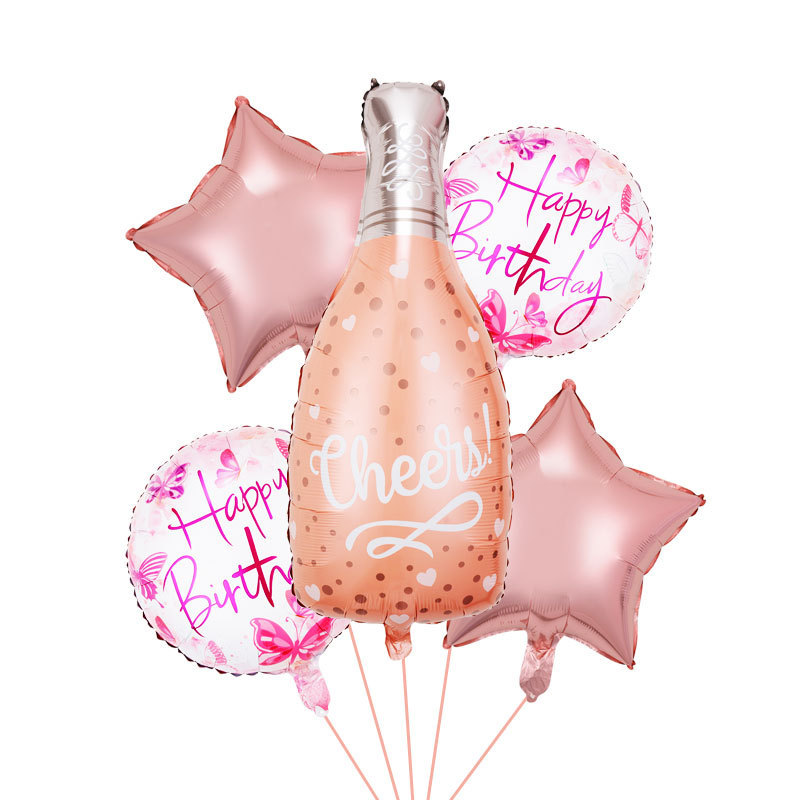 Champagne Bottle 5-Piece Set Aluminum Film Balloon Birthday Party Party Decoration Bottle Balloon Set details Picture