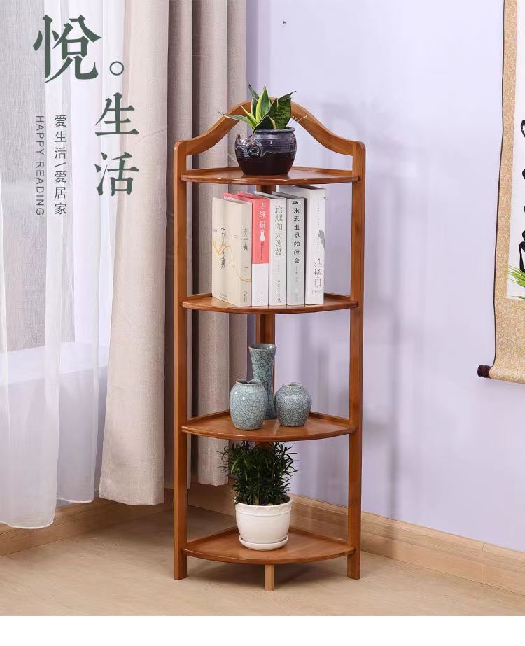 新中式转角架墙角花架三角架竹角落架隔板复古客厅茶室置物架详情8