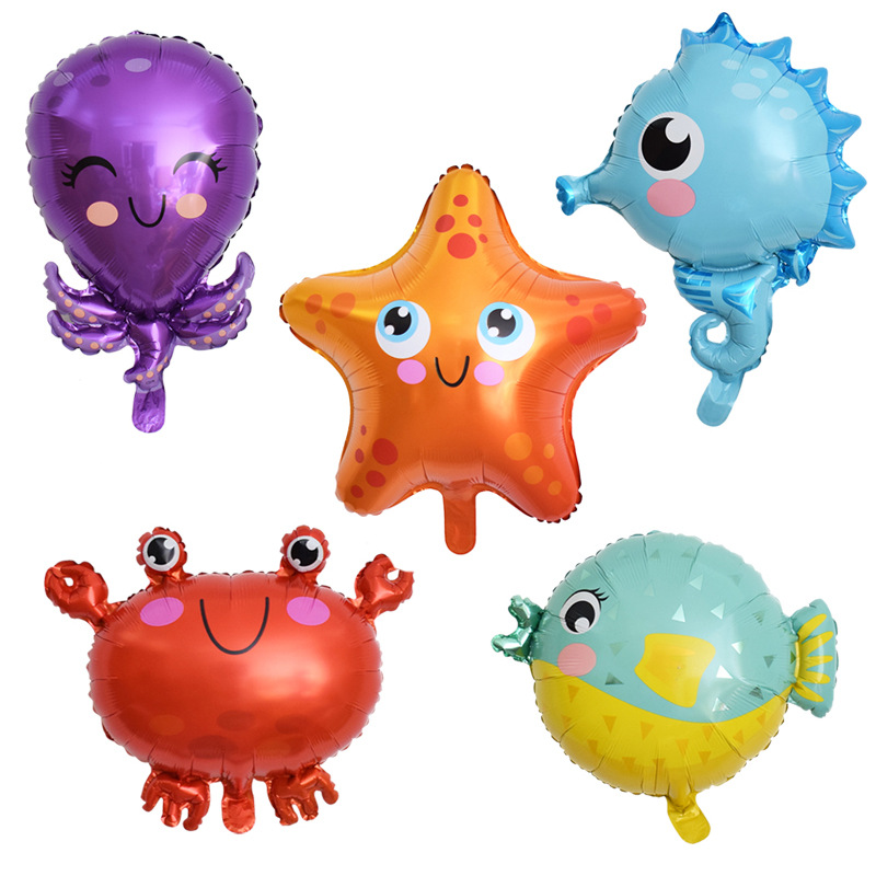 Ocean themed party Seahorse Crab Octopus aluminum film decorated balloon for children's first birthday party