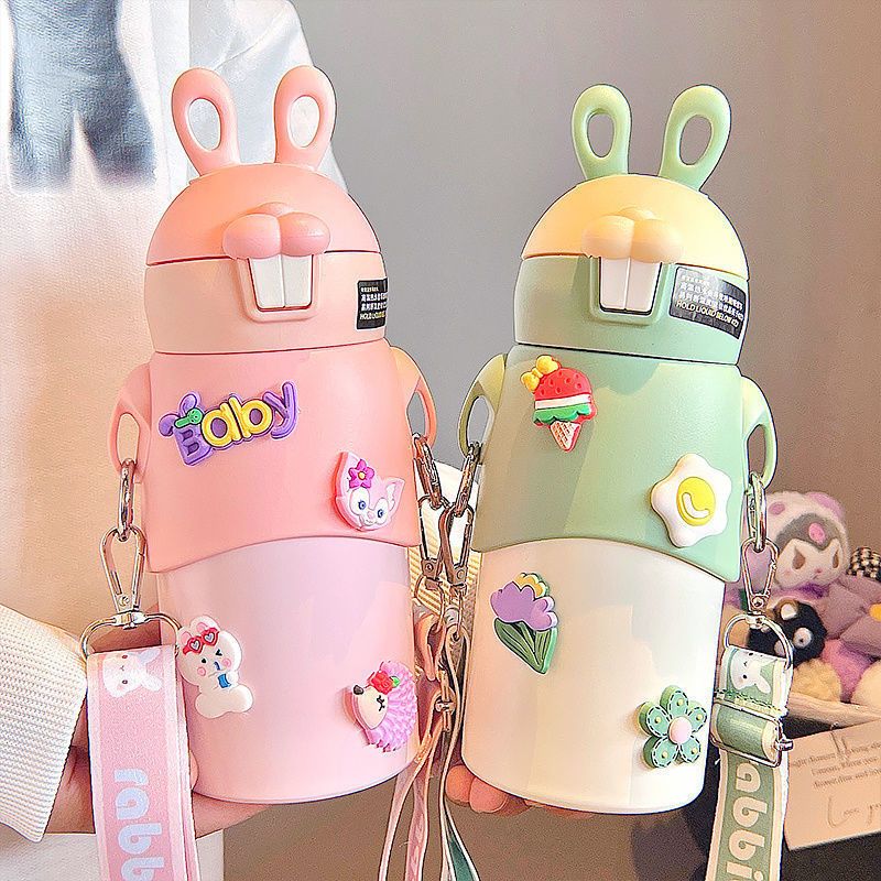 New large-capacity insulated cup, Cute Rabbit Sports Straw cup, 316 stainless steel, high appearance level outdoor portable water cup details Picture