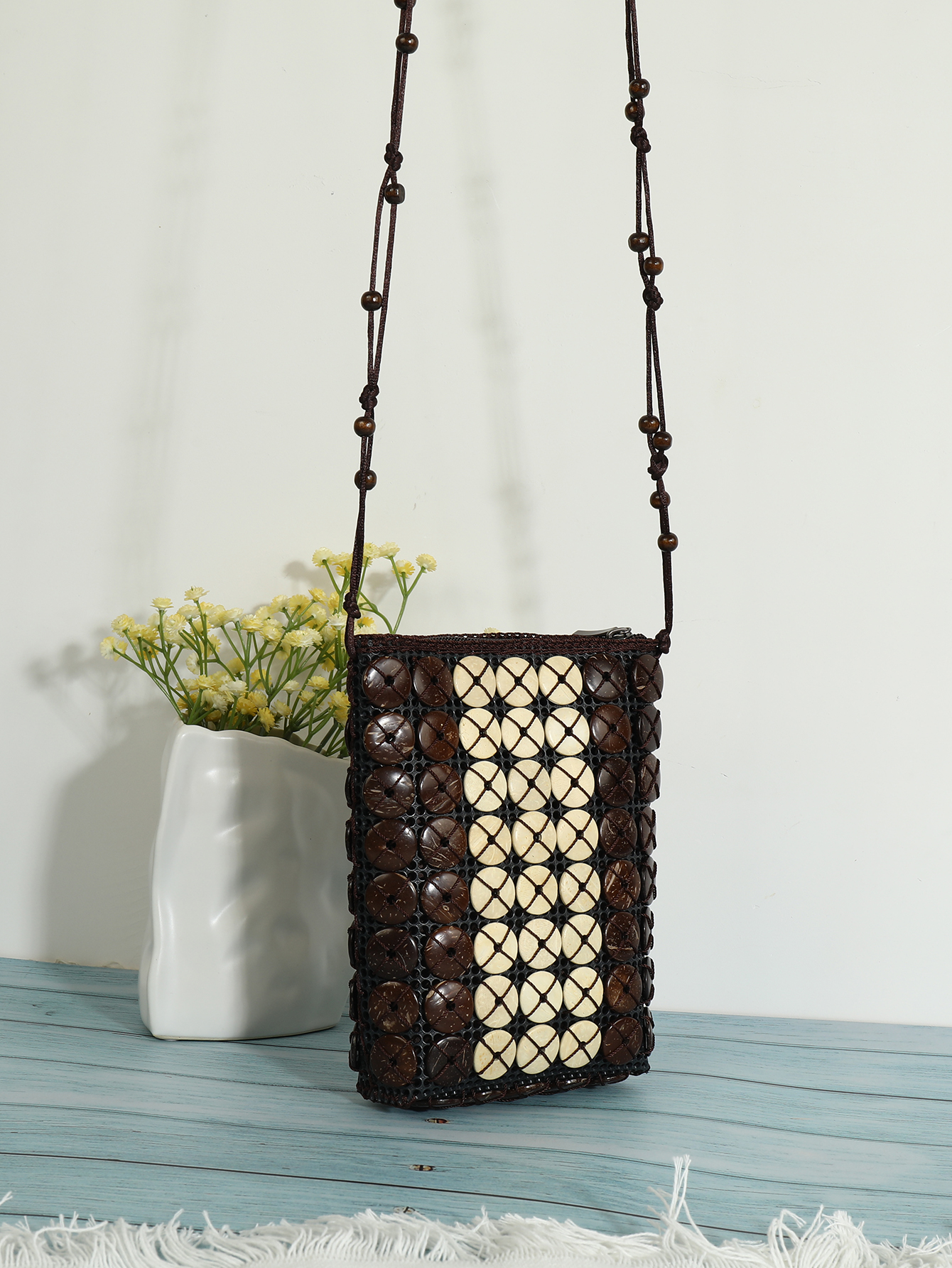 波西米亚复古椰壳串珠斜肩手机包包福椰 20图