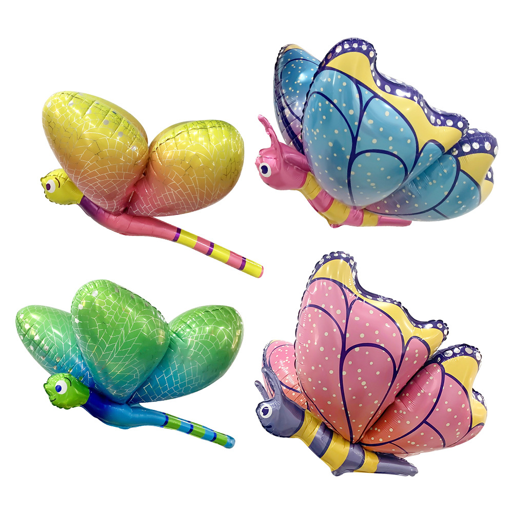 Cross-border new three-dimensional can float empty colorful butterfly dragonfly aluminum film balloons party decoration foil balloons