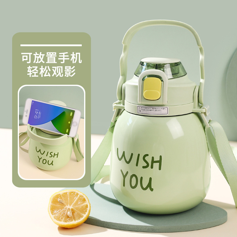 High appearance level, large-bellied insulated cup, women's large-capacity water cup, children and students' water bottle, internet-famous portable and cute straw large-bellied cup details Picture