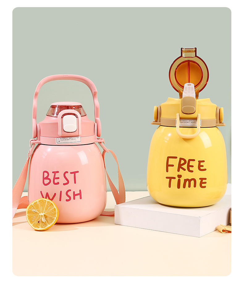 High appearance level, large-bellied insulated cup, women's large-capacity water cup, children and students' water bottle, internet-famous portable and cute straw large-bellied cup undefined