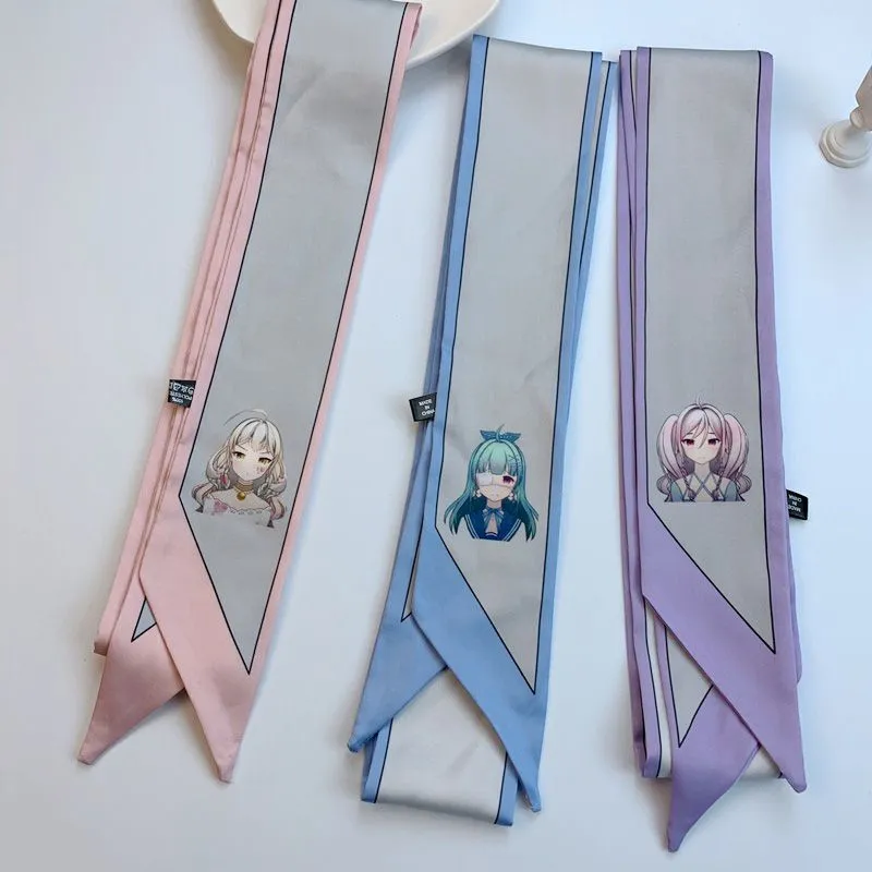 Two Yuan Character Printed Silk Scarf Headband Fresh And Lovely Accessories All Match Series details Picture