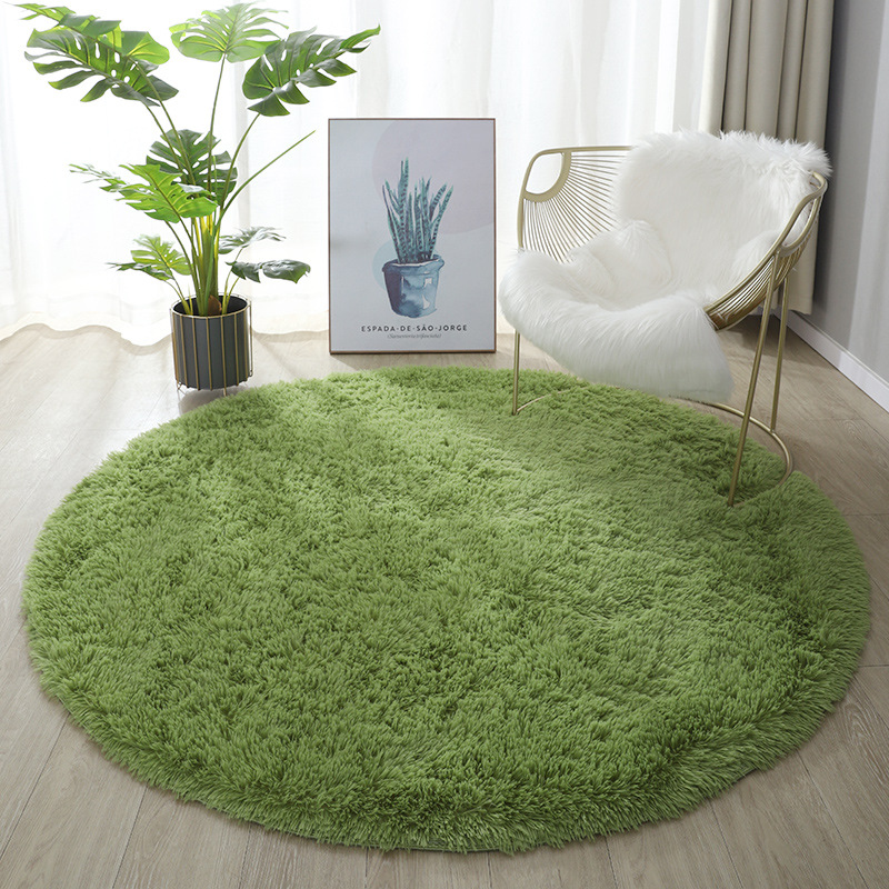 Nordic ins round carpet bedroom woolly carpet with plush floor mat long hair bedroom girl living room bed blanket hanging basket computer chair small floor mat dresser thickened Item Picture