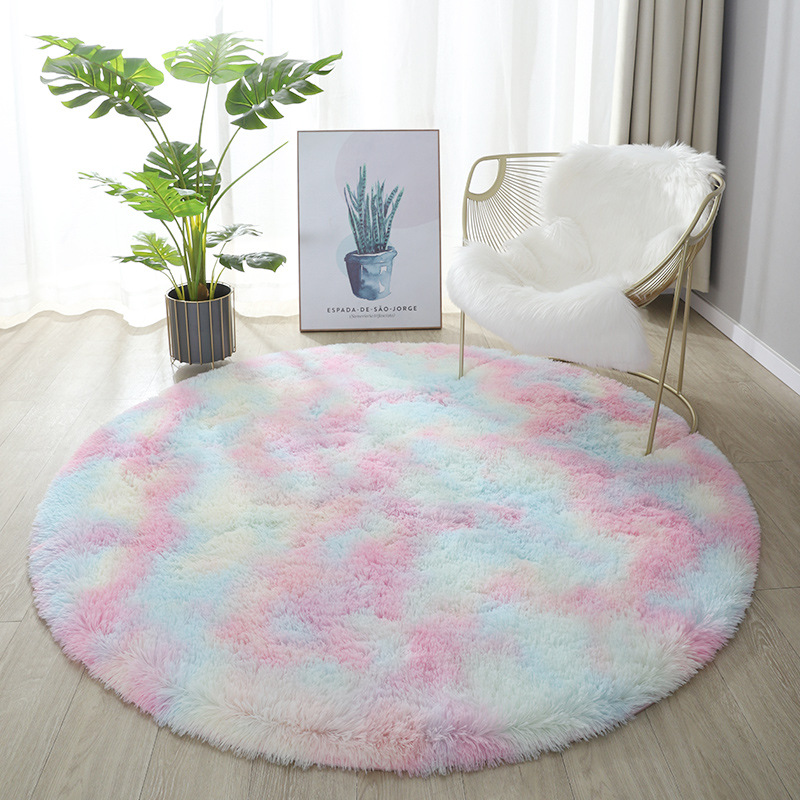 Nordic ins round carpet bedroom woolly carpet with plush floor mat long hair bedroom girl living room bed blanket hanging basket computer chair small floor mat dresser thickened Application Scenario