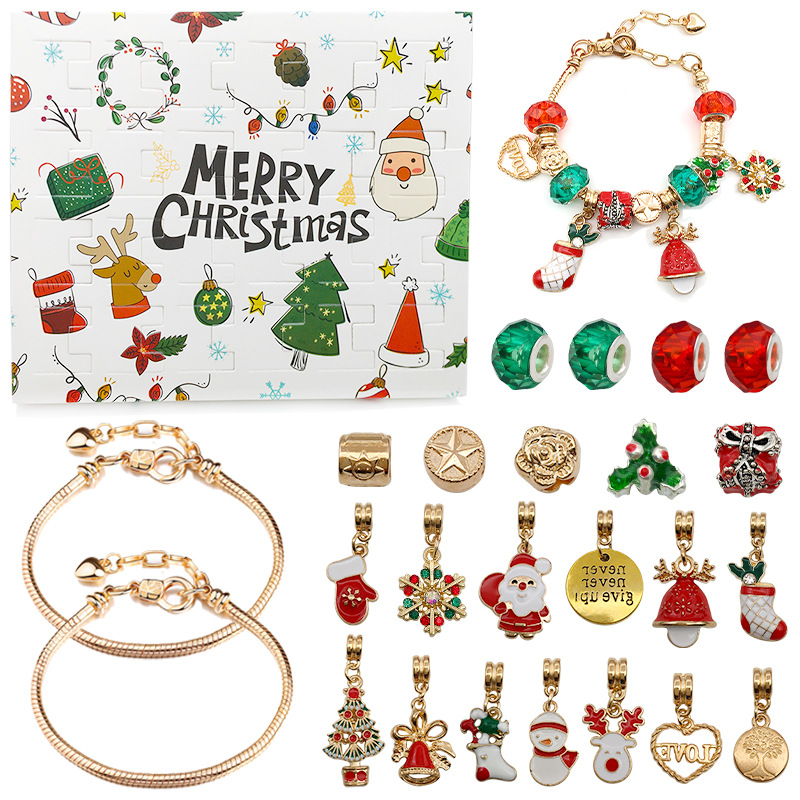 Christmas Bracelet Blind Box Gold Set 24 countdown calendar Advent surprise Blind box diy creative bracelet accessories for Christmas gifts thumbnail