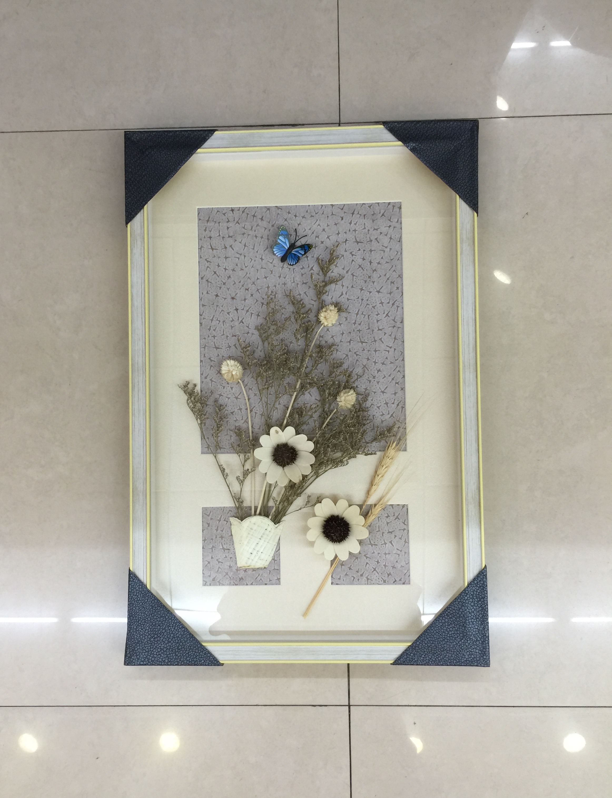 新思维手工实物三联装饰画新中式135