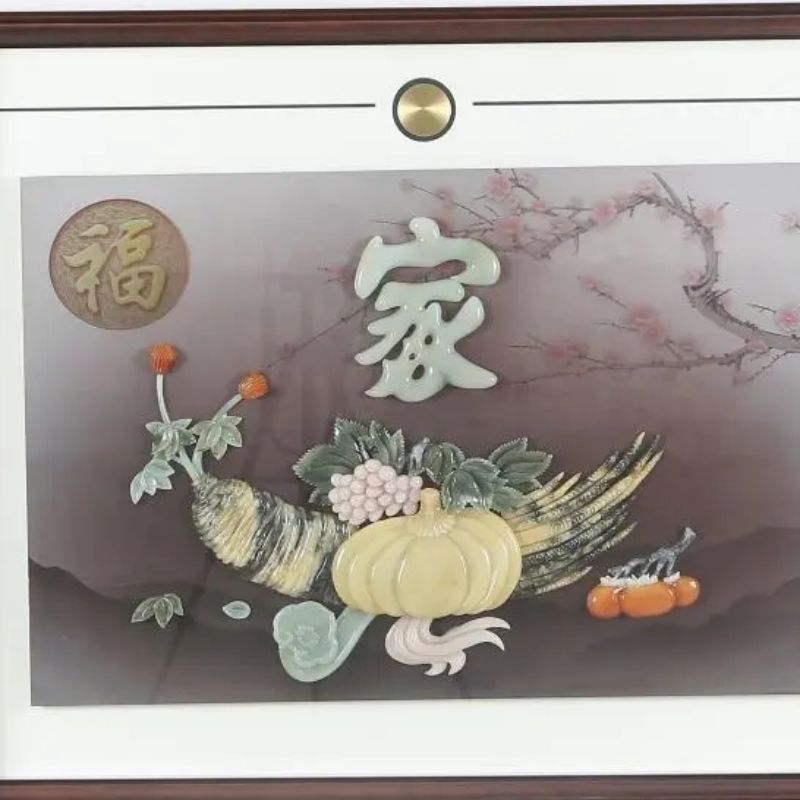 Feihong Jade Carving New Chinese Restaurant Painting Solid Wood Frame Pure Hand-Made Specification drawing