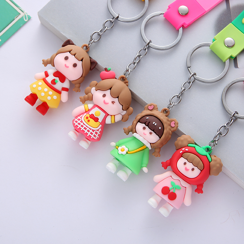 Three-Dimensional Character Key Chain Soft Glue Braid Girl Key Chain Drop Glue Doll Cute Couple Pendant Yiwu Small Commodity Wholesale Specification drawing