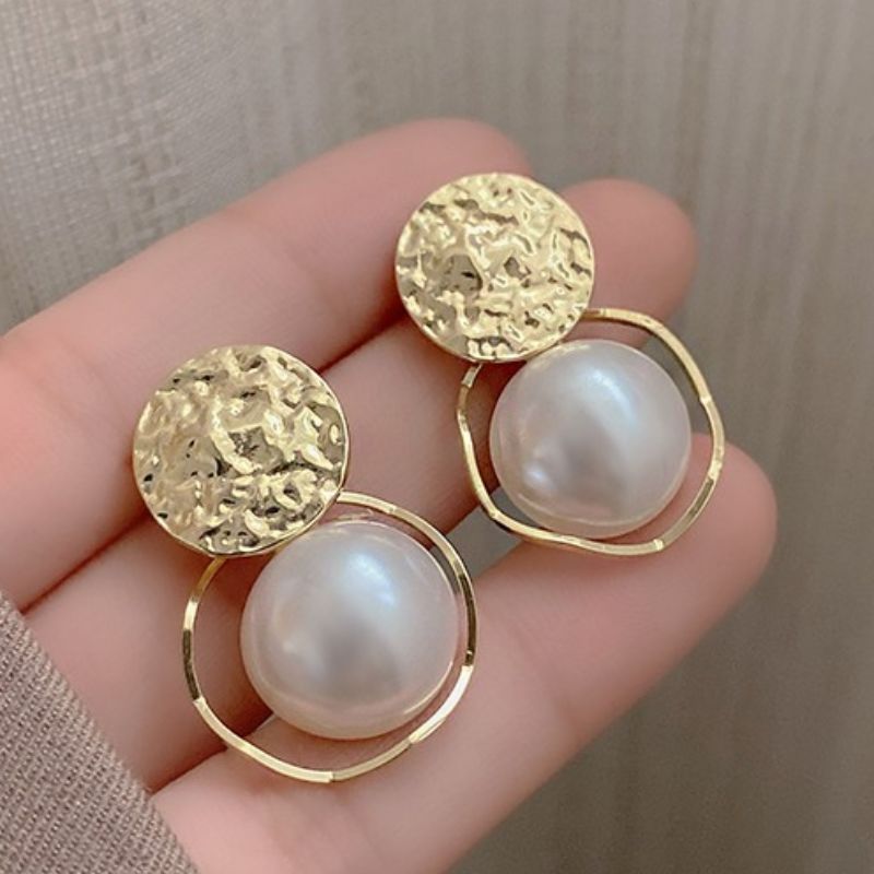 美之琴饰品067几何圆形珍珠韩版时尚简约风格耳钉