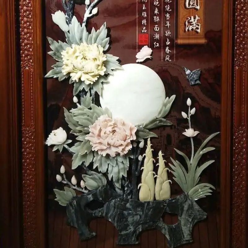 Feihong Art Carving Rich And Perfect 150X90cm Pure Handmade Jade Carving Porch Painting Application Scenario