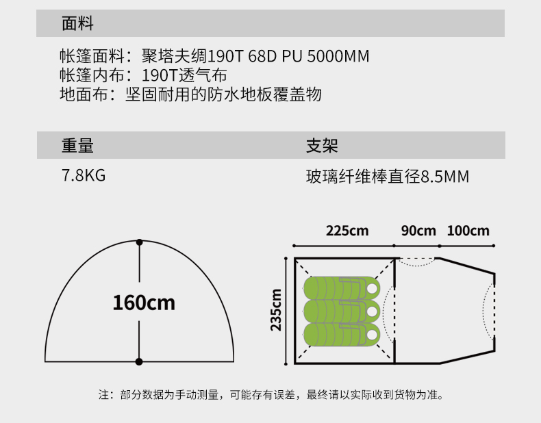 CHANODUG夏诺多吉多人隧道防水户外帐篷一室一厅露营防嗮帐篷详情10