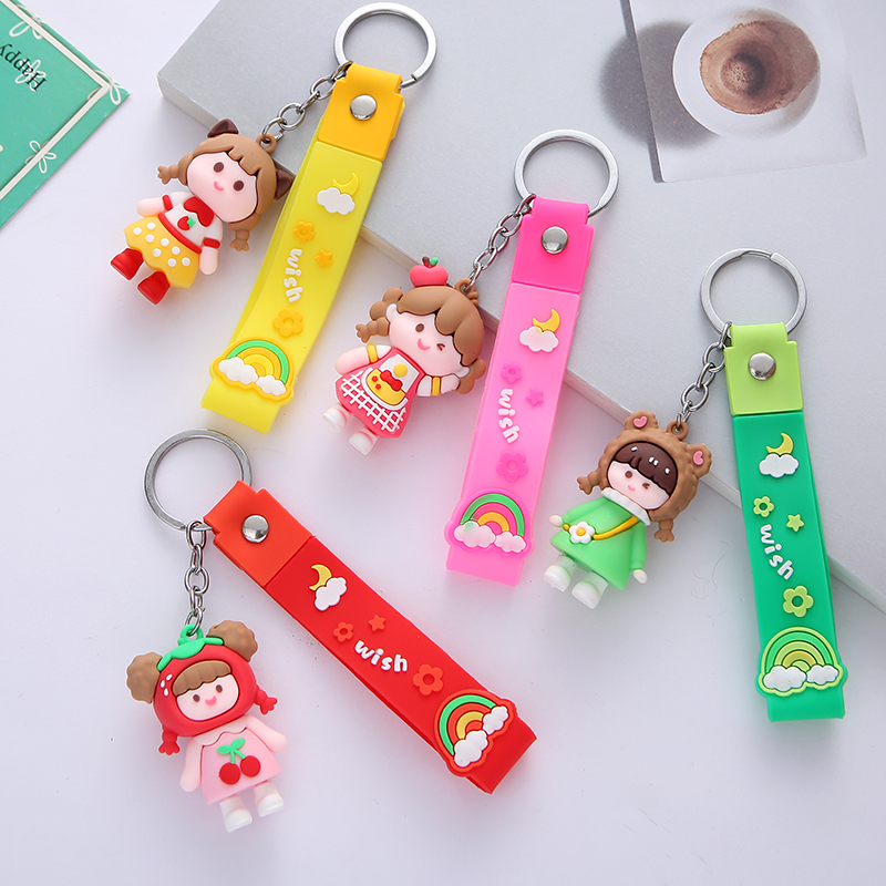 Three-Dimensional Character Key Chain Soft Glue Braid Girl Key Chain Drop Glue Doll Cute Couple Pendant Yiwu Small Commodity Wholesale details Picture