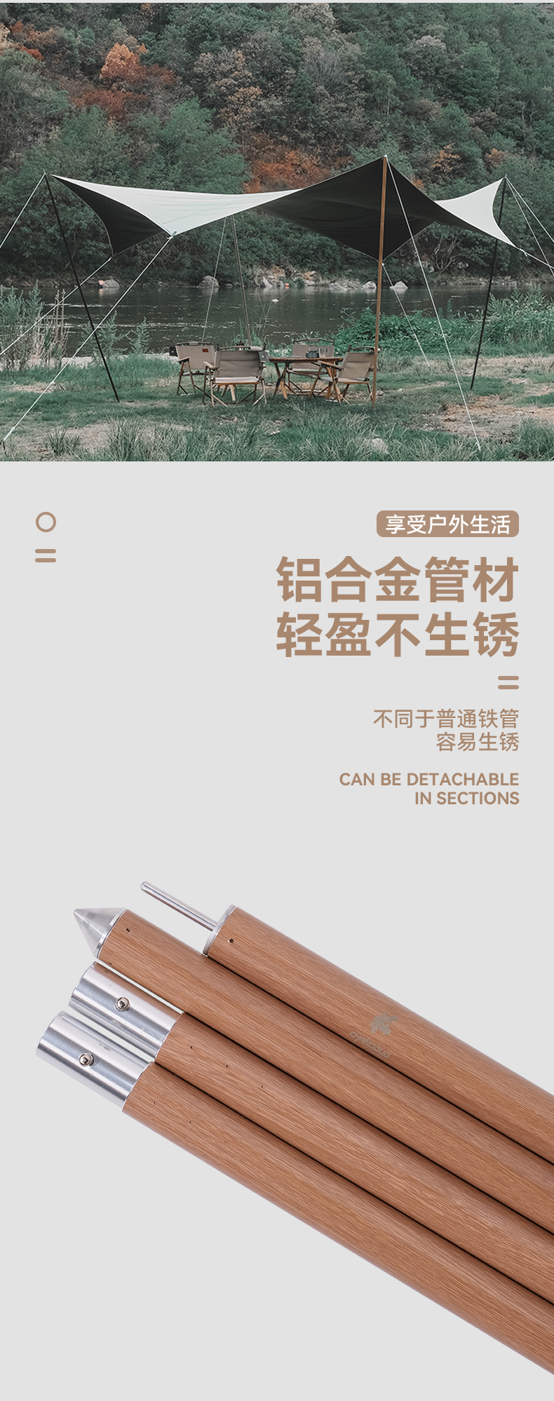 户外铝合金天幕杆露营帐篷加粗门厅杆铝杆加长加高支架拼接支撑杆详情4