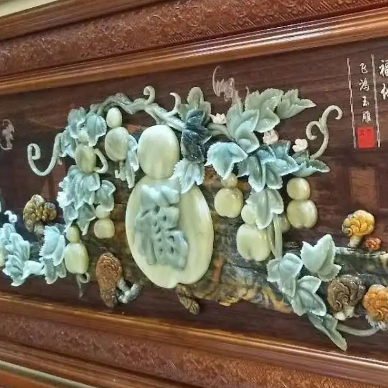 Feihong Art Carving Blessing Full Door 220X82cm Pure Hand-Carved Jade Decorative Painting Application Scenario
