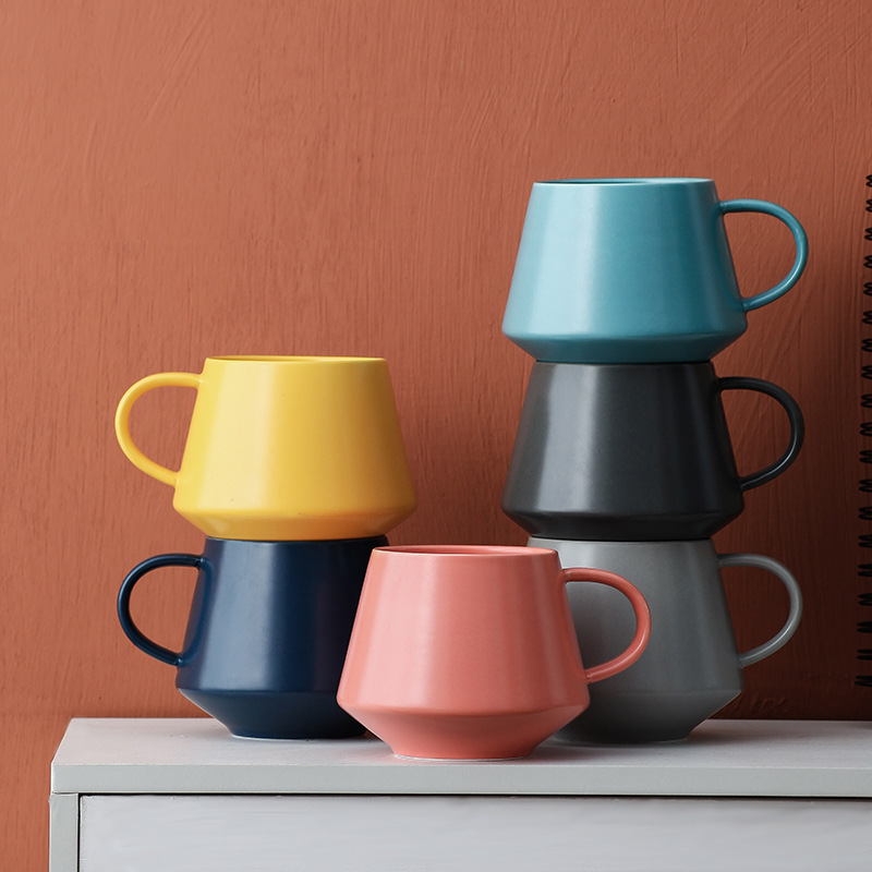 北欧简约马克龙陶瓷杯创意大容量马克杯印制logo情侣家用咖啡水杯