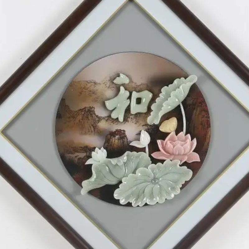 Feihong Jade Carving New Chinese Solid Wood Frame Pure Hand-Carved 70:70 details Picture