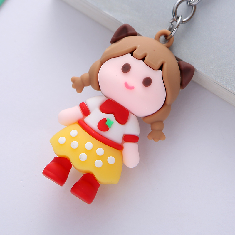 Three-Dimensional Character Key Chain Soft Glue Braid Girl Key Chain Drop Glue Doll Cute Couple Pendant Yiwu Small Commodity Wholesale Application Scenario