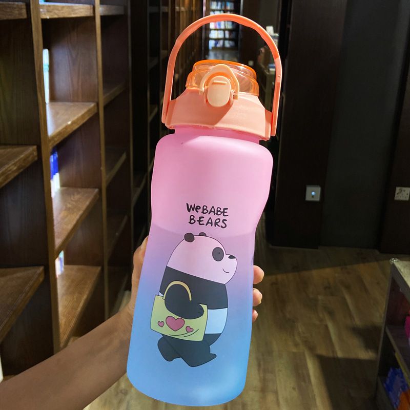 New 2000ML large-capacity cartoon cup with patterns, a popular plastic gradient color water cup undefined