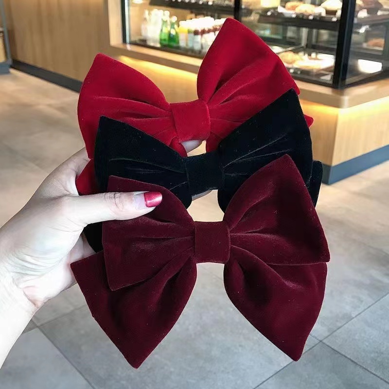 Velvet bow hair clip Korean retro spring clip top clip headwear 2022 net red with simple temperament hair accessories thumbnail