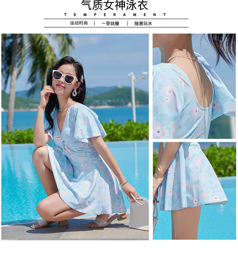 Conservative swimsuits for women to look slimmer and cover the belly while soaking in hot springs. Korean Instagram fairy-like one-piece 2022 new fashionable skirt-style swimsuits pic 4