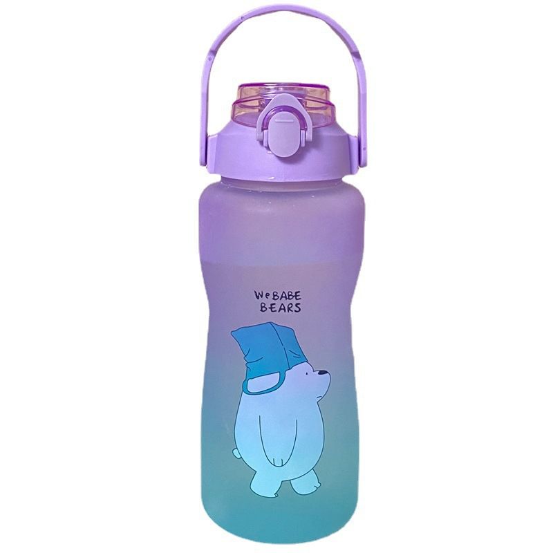 New 2000ML large-capacity cartoon cup with patterns, a popular plastic gradient color water cup Item Picture