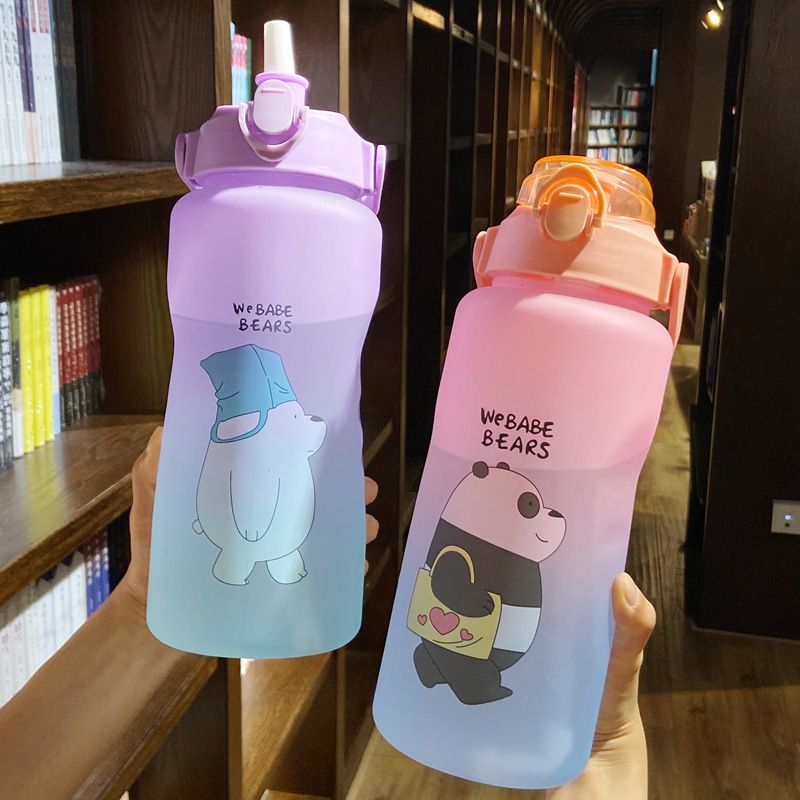 New 2000ML large-capacity cartoon cup with patterns, a popular plastic gradient color water cup Specification drawing