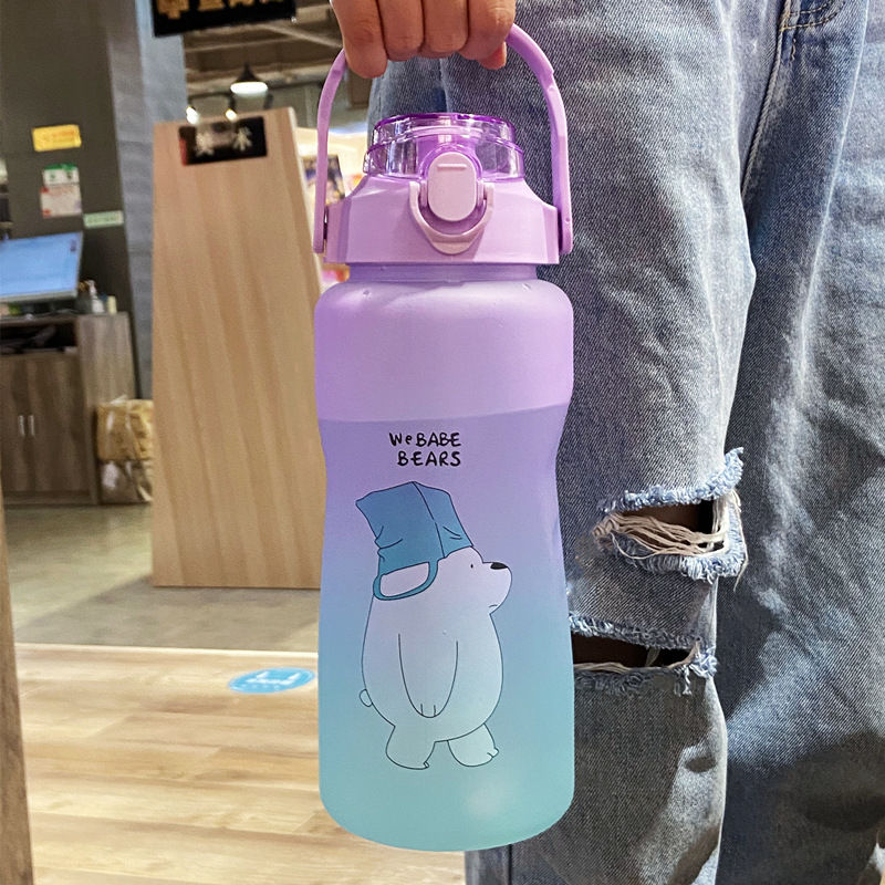 New 2000ML large-capacity cartoon cup with patterns, a popular plastic gradient color water cup undefined