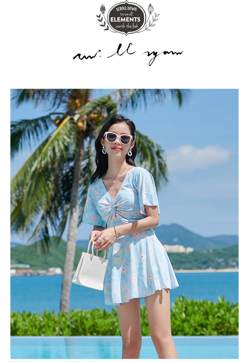 Conservative swimsuits for women to look slimmer and cover the belly while soaking in hot springs. Korean Instagram fairy-like one-piece 2022 new fashionable skirt-style swimsuits pic 5