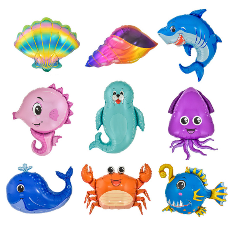 Amazon foreign trade Q version sea animal Seahorse octopus aluminum film balloon shell sea party decorative balloon
