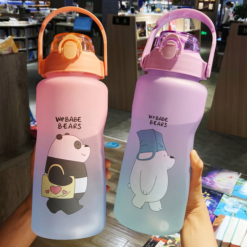 New 2000ML large-capacity cartoon cup with patterns, a popular plastic gradient color water cup details Picture