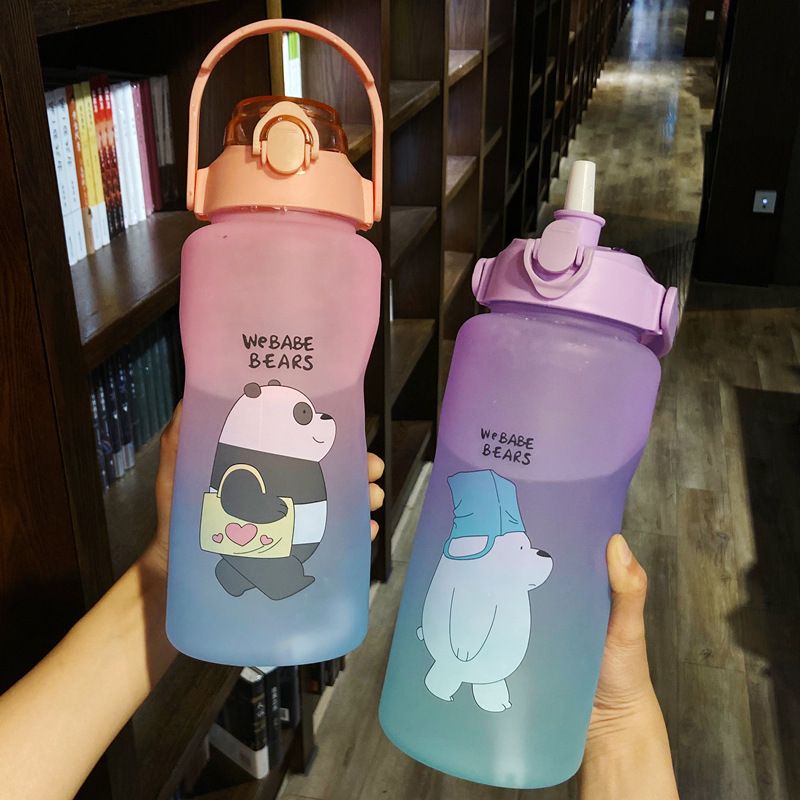 New 2000ML large-capacity cartoon cup with patterns, a popular plastic gradient color water cup full figure