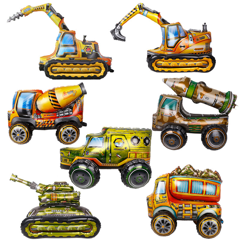 Assembling vehicles Mudhead truck stirring truck tank drilling truck Automobile modeling aluminum film balloon scene layout