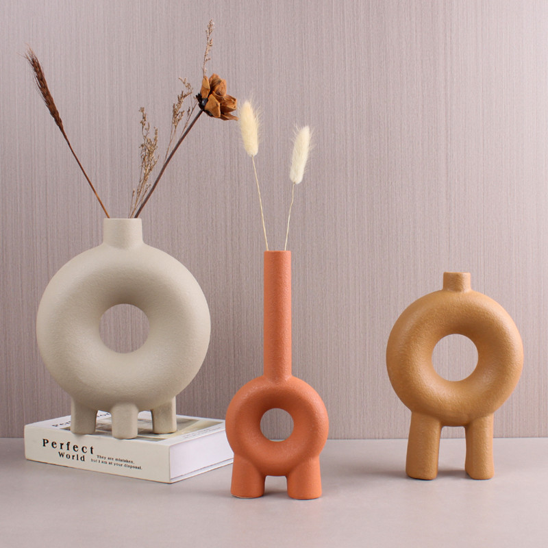 New Nordic modern creative geometric ceramic vase model room living room TV cabinet decorative display handicraft details Picture