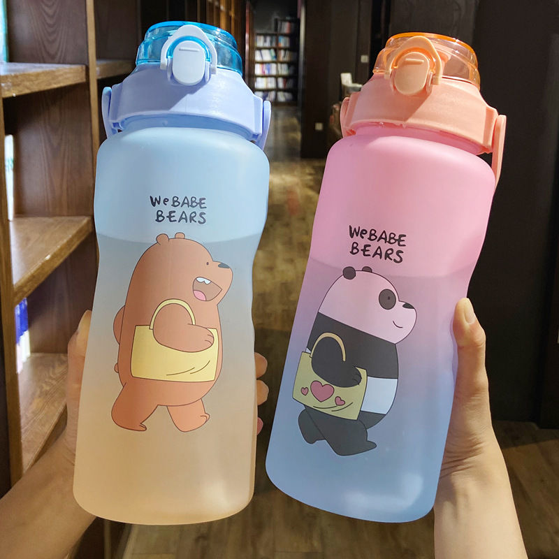 New 2000ML large-capacity cartoon cup with patterns, a popular plastic gradient color water cup details Picture