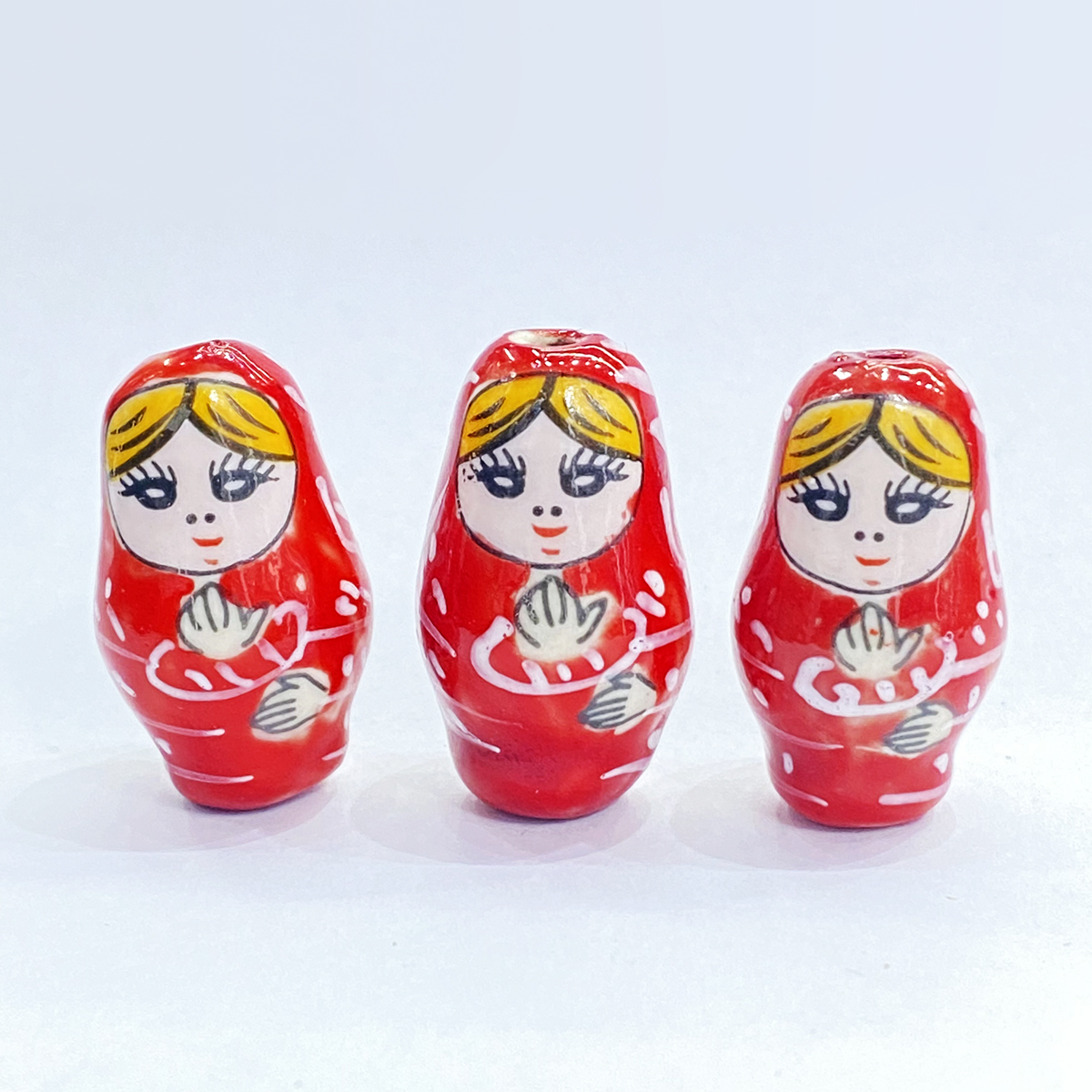 Small Ceramic Doll Hand-Painted Loose Beads
