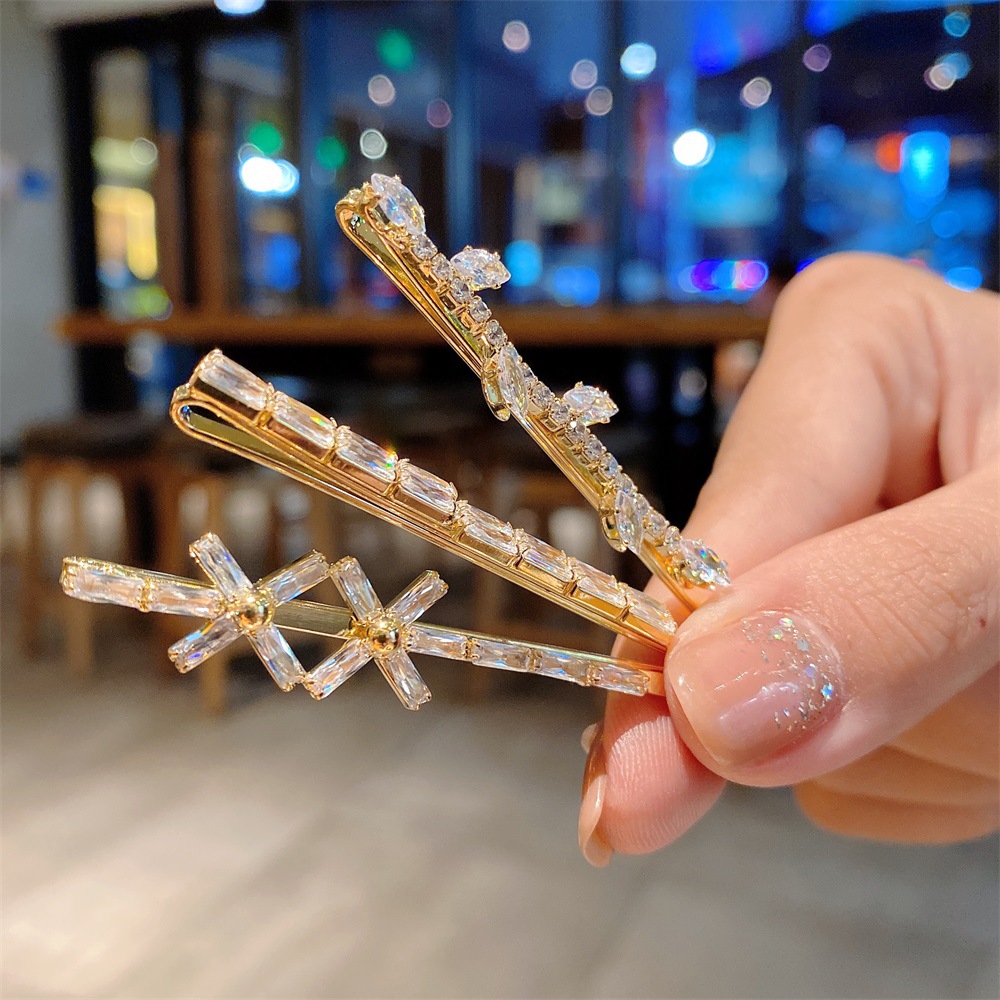 Simple Light Luxury Imitation Zircon Hair Clip One Word Clip Edge Clip Temperament 100 Network Red Girl Hair Card Headdress Korea details Picture