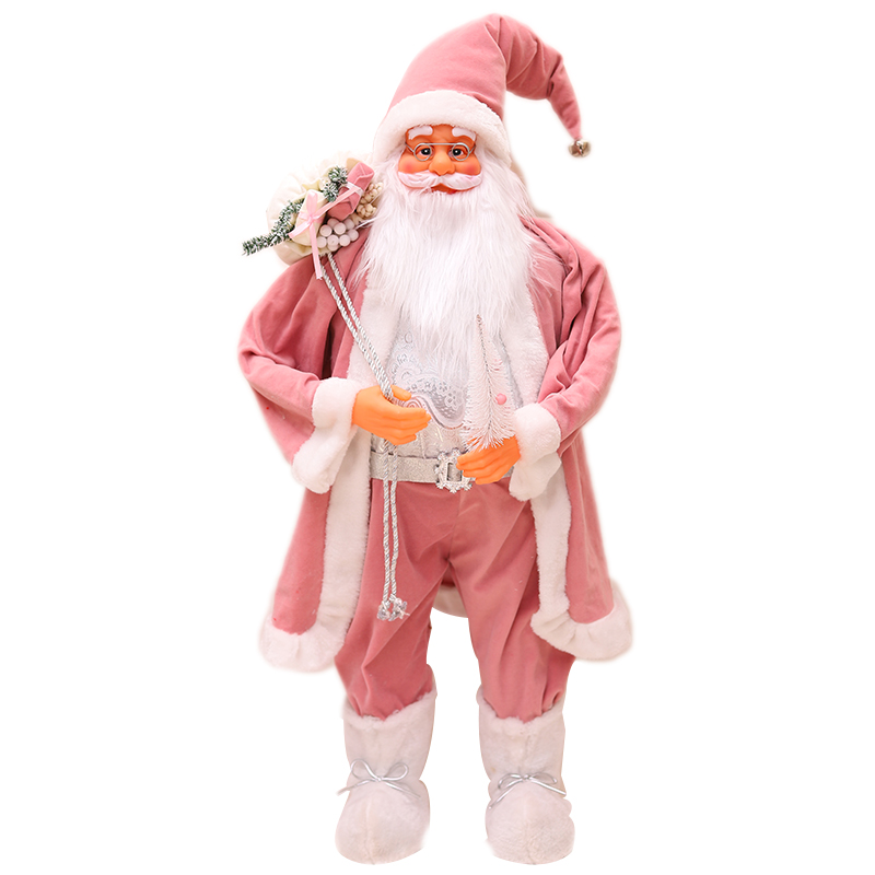 Christmas decorations, fabric Santa Claus, pink tree-holding Santa Claus, 45cm window display, Christmas gifts, standing old man Application Scenario