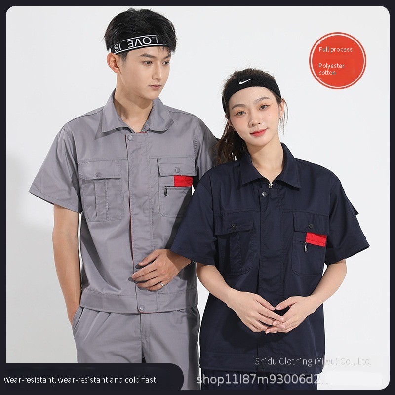 Labor protection clothing work clothes summer set short-sleeved mechanic clothes air conditioning decoration electrician auto repair clothes spot embroidered logo full figure