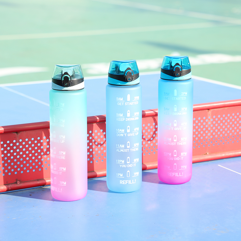 New fashion straight drink gradual change color jump cover with rope sports portable colorful space straight drink plastic cup export thumbnail