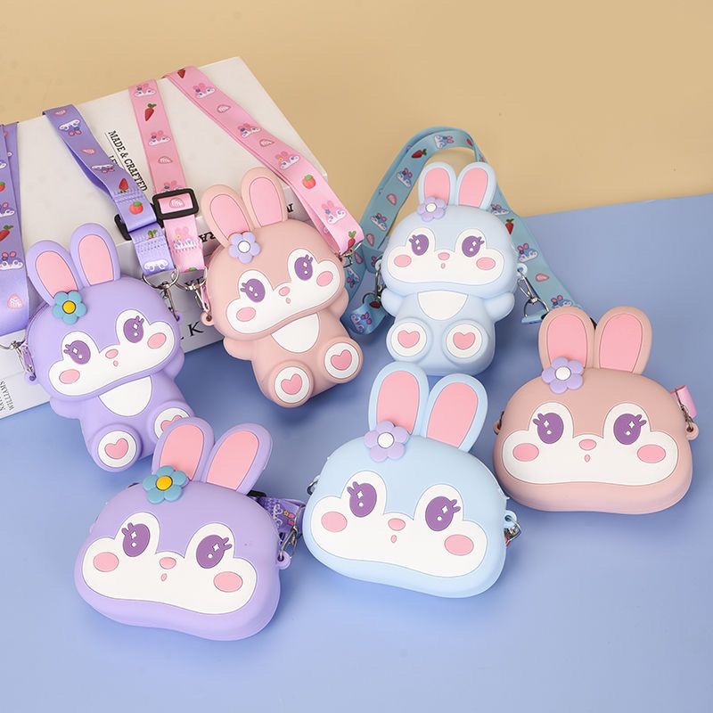 Super cute rabbit girl bag 2022 New Style Fashionable children's silicone coin Purse, trendy baby crossbody bag 2