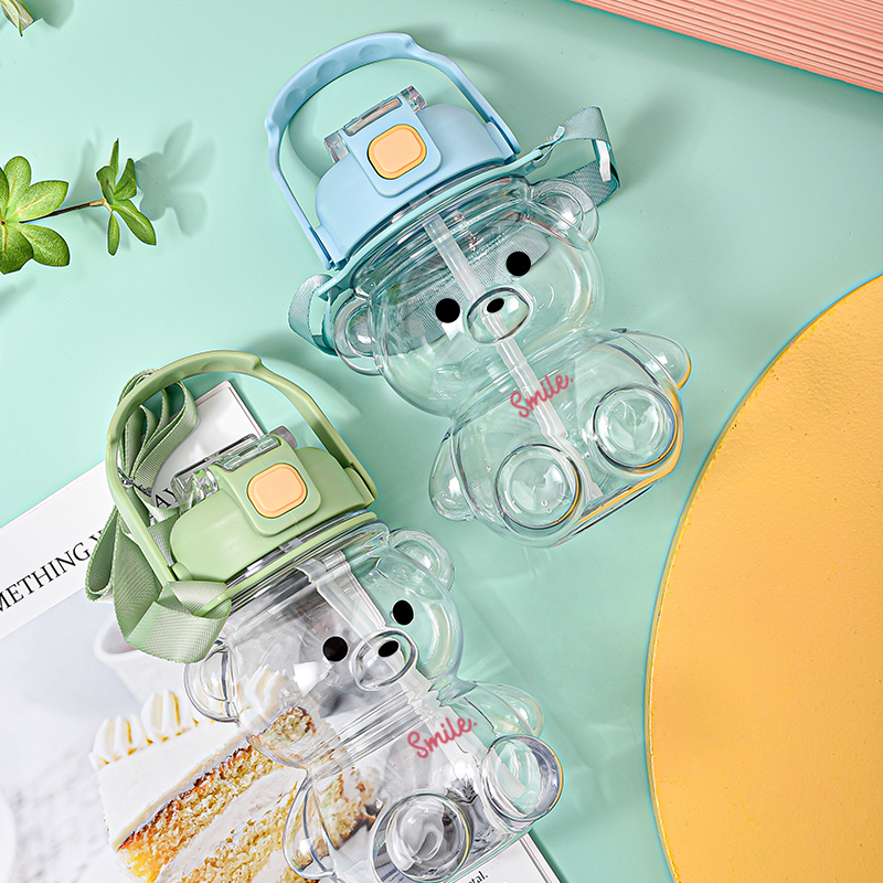 New fashion bear bounce cover with rope sports portable colorful space straight drink plastic cup export thumbnail